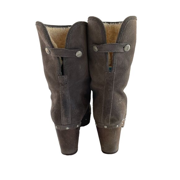 UGG Lynnea Wood Clog High Heel Boot Womens 8 Brown Upper Leather - Picture 6 of 13